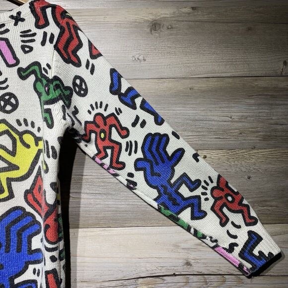 JOYRICH X Keith Haring Sweater Size Large Multicolor Dancing People Dogs Pop Art - Picture 3 of 13